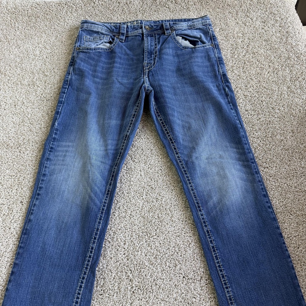 TK Axel Jeans Mens 34x32 Medium Wash Blue Denim Regular Straight Embroidered